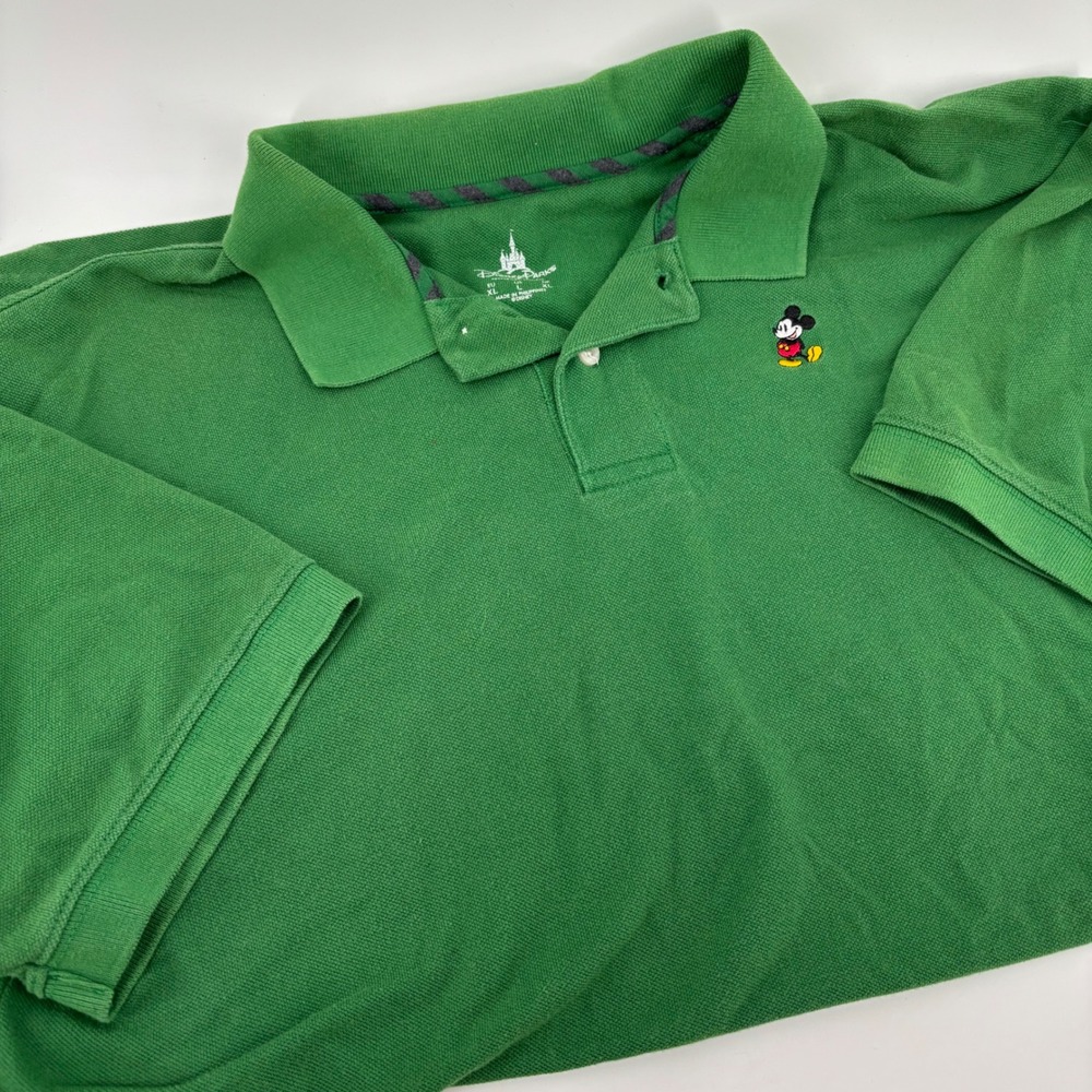 Disney Parks Polo Shirt Men Large Green Mickey Mouse Embroidered Short Sleeve
